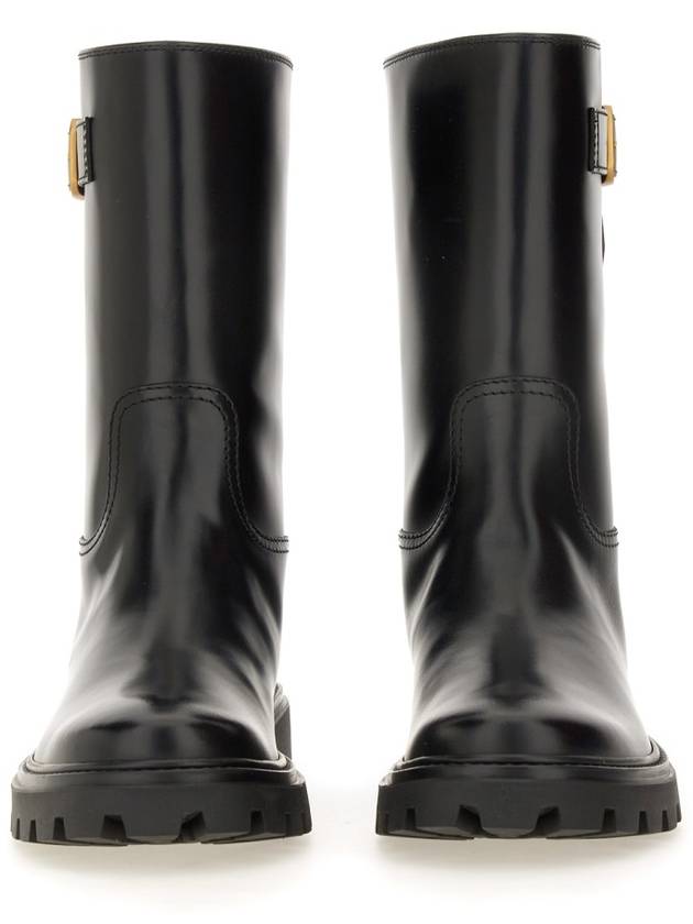 Women's Buckle Detail Leather Middle Boots Black - TOD'S - BALAAN 5