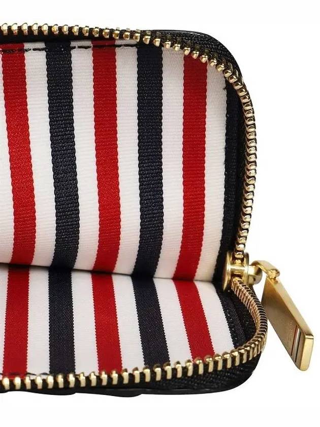 Stripe Zip Around Pebble Grain Leather Card Wallet Black - THOM BROWNE - BALAAN 6