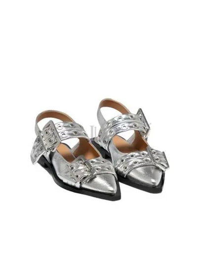 Double Buckle Metallic Effect Ballerinas Silver - GANNI - BALAAN 2