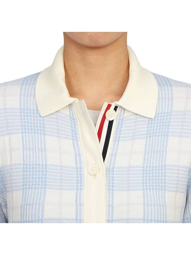 Hairline Check Scalloped Polo Cardigan Light Blue - THOM BROWNE - BALAAN 9