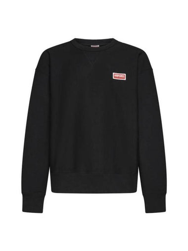 Paris Logo Crew Neck Cotton Sweatshirt Black - KENZO - BALAAN 1