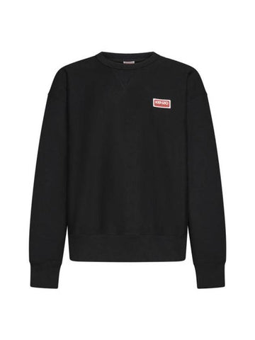 Paris Logo Crew Neck Cotton Sweatshirt Black - KENZO - BALAAN 1