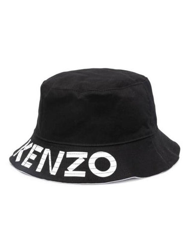 Logo Print Reversible Cotton Bucket Hat Black - KENZO - BALAAN 1