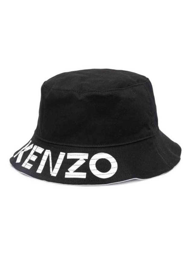 Logo Print Reversible Cotton Bucket Hat Black - KENZO - BALAAN 1