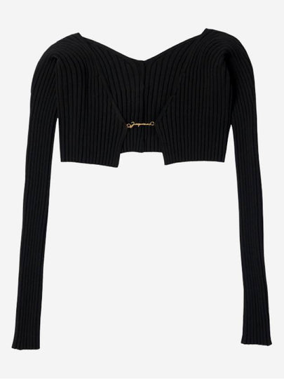 La Maille Pralu Micro Charm Logo Cardigan Black - JACQUEMUS - BALAAN 2