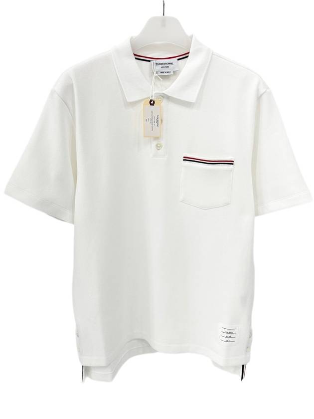 RWB Pocket Interlock Cotton Short Sleeve Polo Shirt White - THOM BROWNE - BALAAN 2