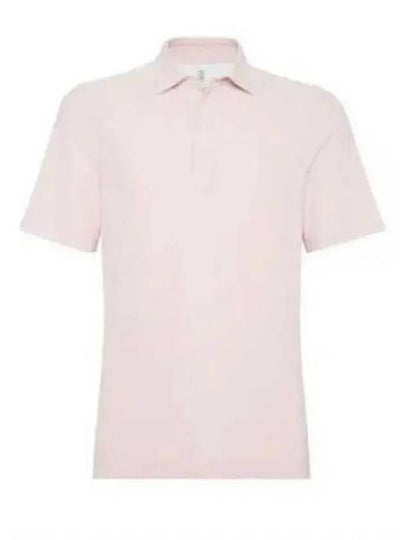 Ribbed Knit Short Sleeve Polo Shirt Pink - BRUNELLO CUCINELLI - BALAAN 2