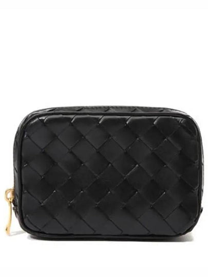 Teen Intrecciato Zipper Calfskin Pouch Black - BOTTEGA VENETA - BALAAN 2