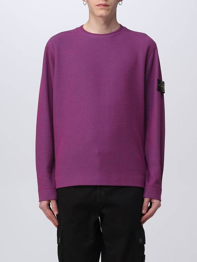 Men's Wappen Patch Crewneck Knit Sweatshirt Magenta - STONE ISLAND - BALAAN 2