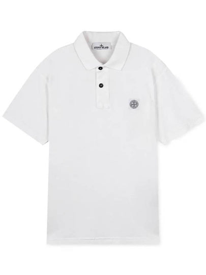 Logo Patch Short Sleeve Cotton Polo Shirt White - STONE ISLAND - BALAAN 2