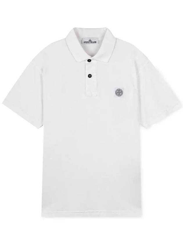 Logo Patch Short Sleeve Cotton Polo Shirt White - STONE ISLAND - BALAAN 4