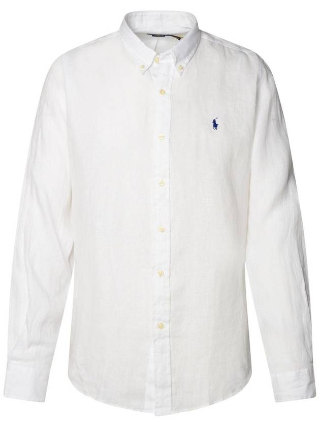 Embroidered Pony Linen Long Sleeve Shirt White - POLO RALPH LAUREN - BALAAN 2