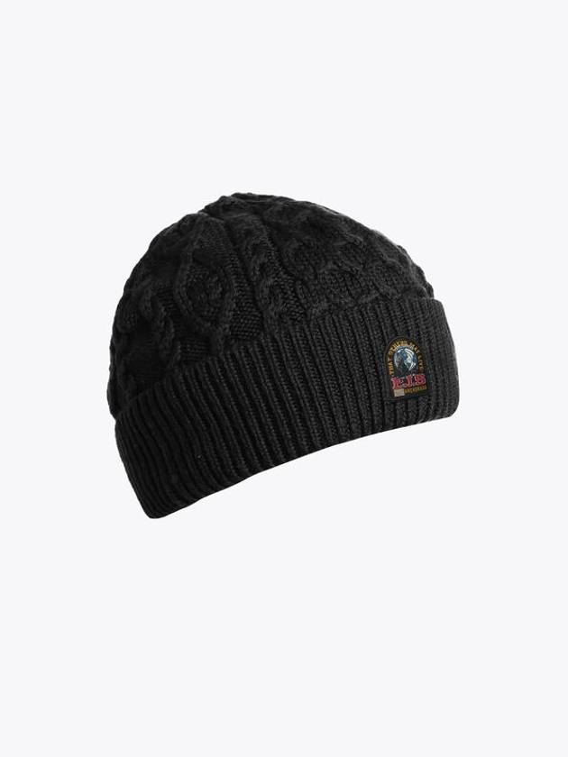 Aran Cable Wool Knit Beanie Black - PARAJUMPERS - BALAAN 2