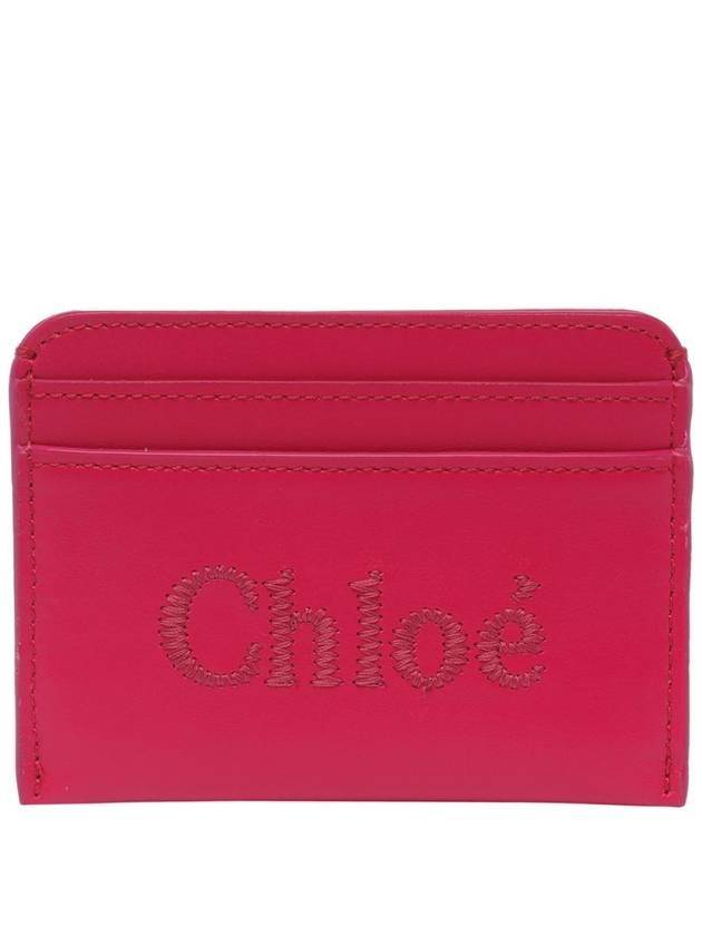 Sense Embroidered Logo Calfskin Card Wallet Fuchsia - CHLOE - BALAAN 1