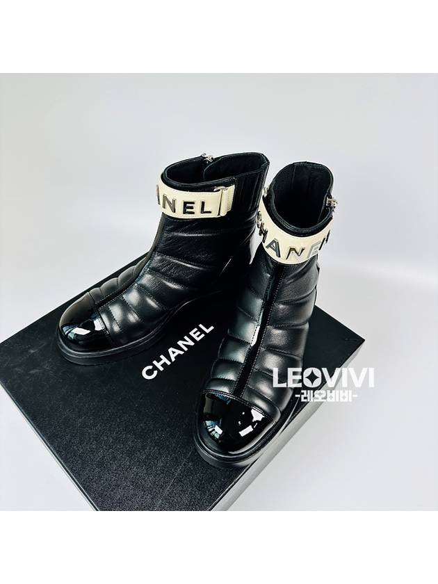 CC Logo Lettering Patent Leather Ankle Zipper Boots Black 365 G38928 - CHANEL - BALAAN 6