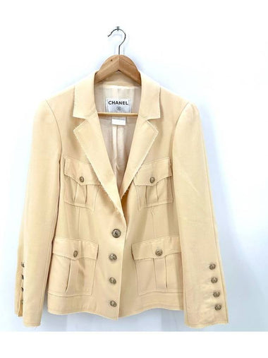 CC logo gold button silk linen jacket - CHANEL - BALAAN 1