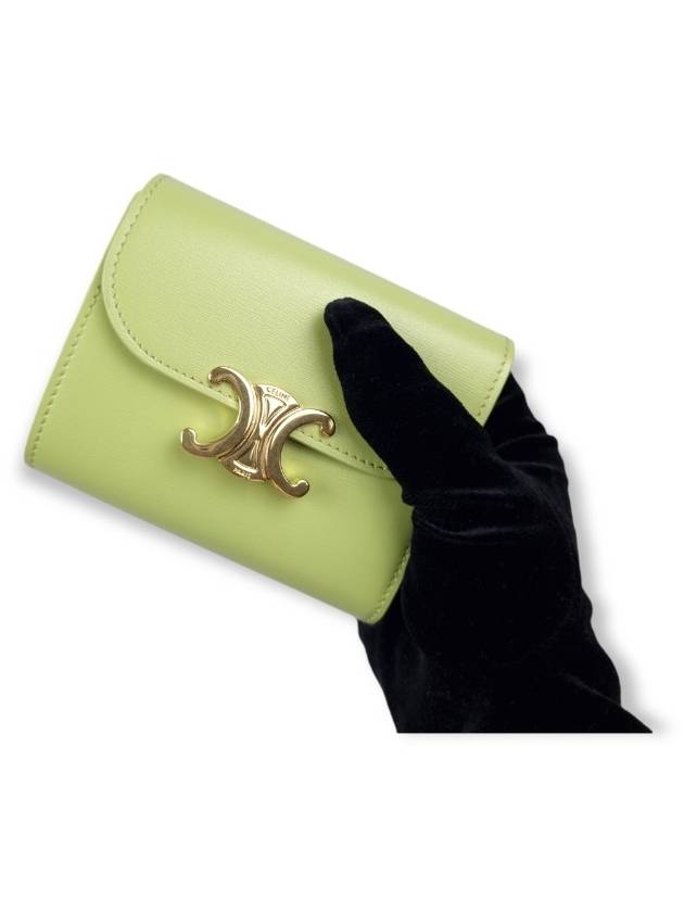 Triomphe Shiny Calfskin Small Bicycle Wallet Green - CELINE - BALAAN.