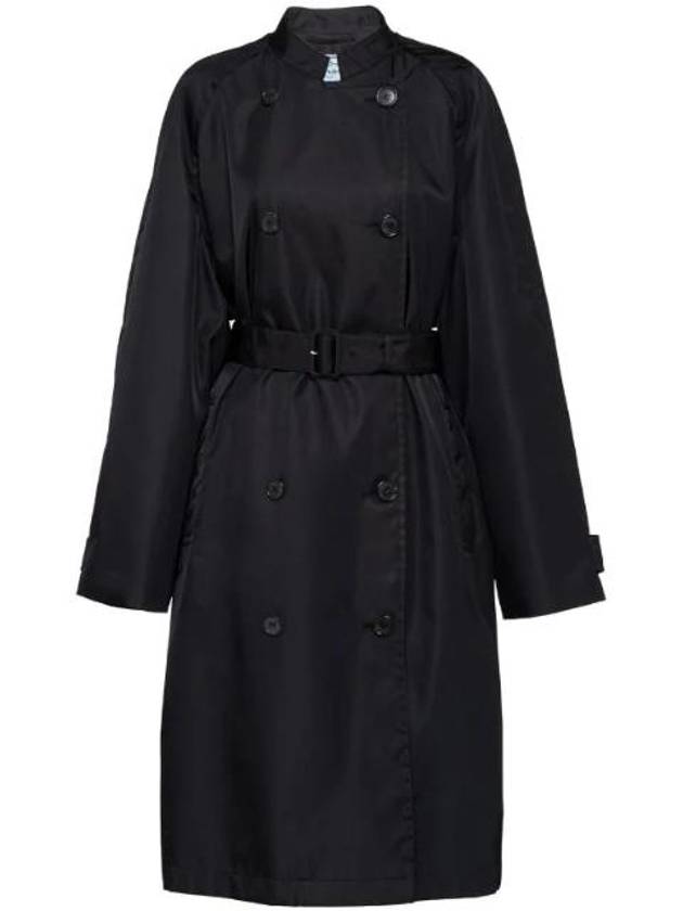 Women's Re-Nylon Double Raincoat Black - PRADA - BALAAN.