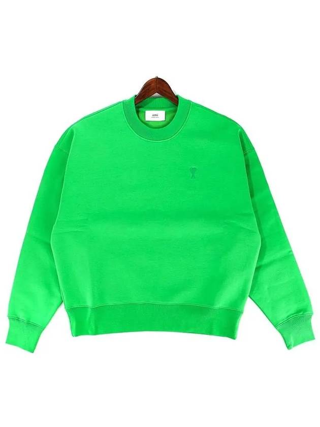 Tonal Heart Crew Neck Sweatshirt Green - AMI - BALAAN 2