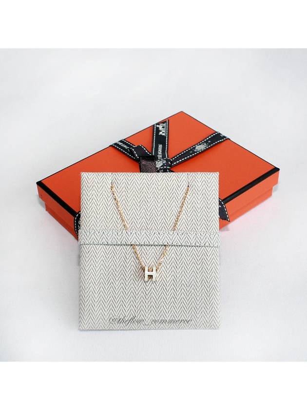 Mini Pop H Pendant Necklace Gold Blanc White - HERMES - BALAAN 2