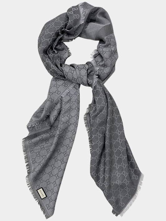 Wool square muffler GG jacquard gray 281942 - GUCCI - BALAAN 1