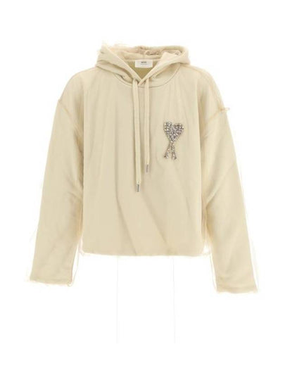 De Coeur Crystal Embroidered Logo Hoodie Champagne - AMI - BALAAN 2