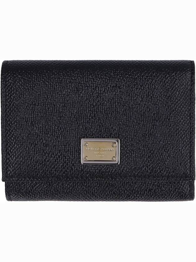 Logo Patch Dauphine Leather Half Wallet Black - DOLCE&GABBANA - BALAAN 3