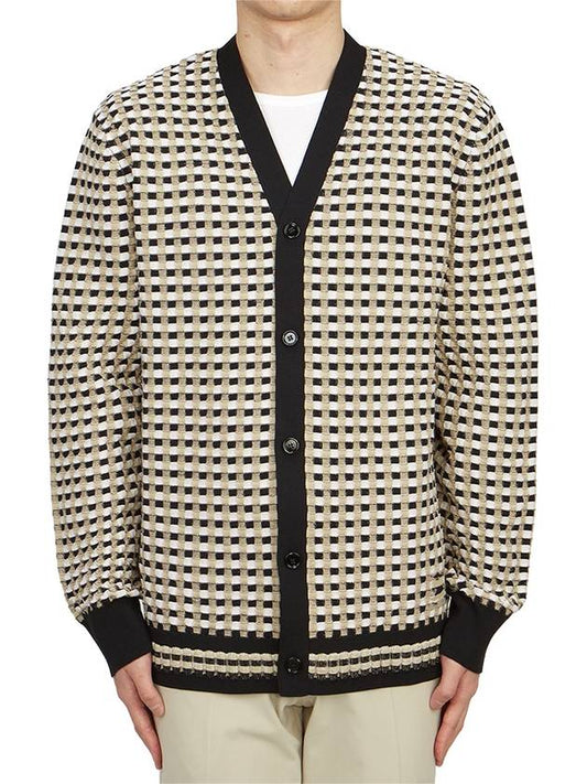 Check Pattern V-Neck Cardigan Beige - BURBERRY - BALAAN 2