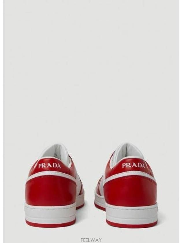 Men's Downtown Triangle Logo Leather Low Top Sneakers White Lacquer Red - PRADA - BALAAN 6