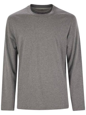 Crew-neck cotton jersey T-shirt with long sleeves - BRUNELLO CUCINELLI - BALAAN 1