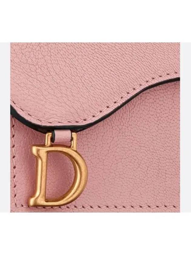 Saddle Bloom Goatskin Flap Card Wallet Antique Pink - DIOR - BALAAN 6