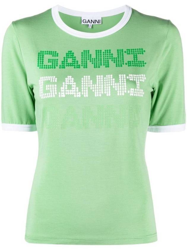 Women's Logo Fitted Short Sleeve T-Shirt Green - GANNI - BALAAN 1