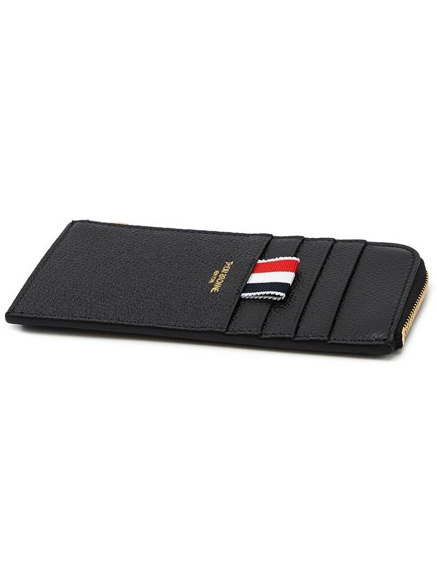 Stripe Zip Around Pebble Grain Leather Card Wallet Black - THOM BROWNE - BALAAN 5