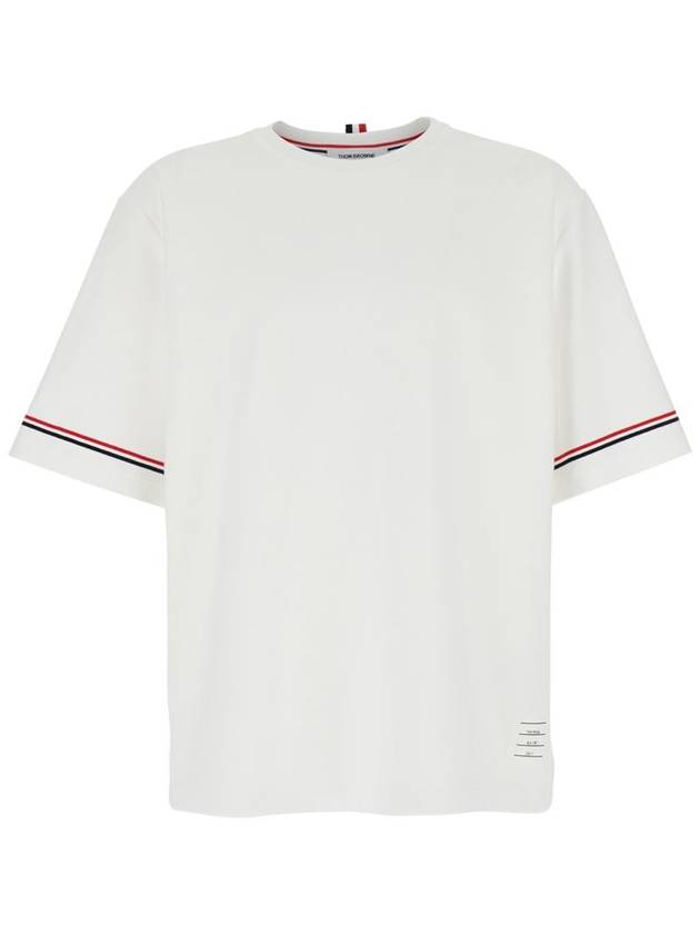 White Crewneck T-Shirt With Rwb Detail On Neck And Sleeve In Cotton Man - THOM BROWNE - BALAAN 1