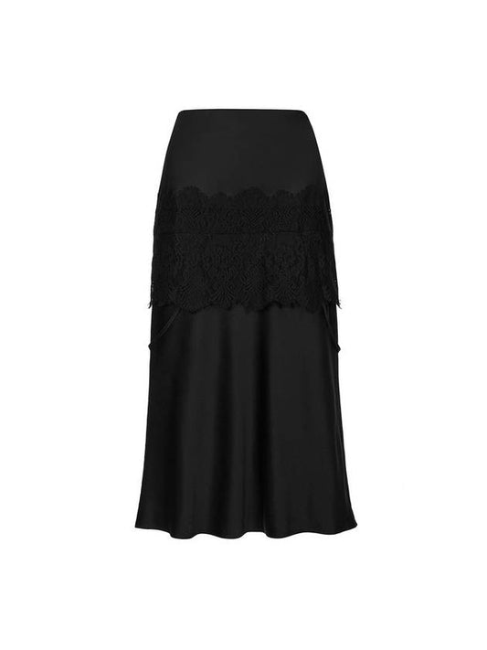 Runway Slip Lace Midi A-Line Skirt Black - ULKIN - BALAAN 1