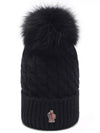 Foxfur Pom Pom Wool Beanie Black - MONCLER - BALAAN 3