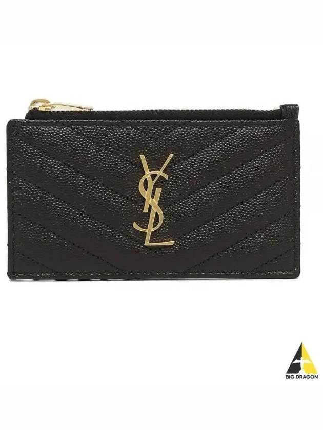 Monogram Fragment Zipper Card Wallet Black - SAINT LAURENT - BALAAN 2