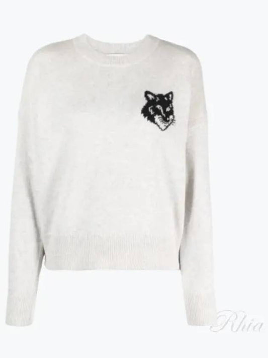 Fox Head Intarsia Comfort Knit Top Light Grey - MAISON KITSUNE - BALAAN 2