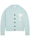 Heart Logo Oversized Cardigan Light Blue - AMI - BALAAN 7