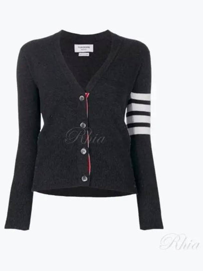 4-Bar V-Neck Cashmere Cardigan Dark Grey - THOM BROWNE - BALAAN 2