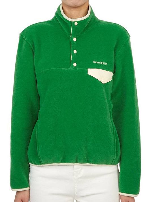 Serif Logo Buttoned Polar Cotton Sweatshirt Cream Green - SPORTY & RICH - BALAAN 2