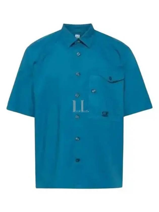 Cotton Popeline Short Sleeve Shirt Blue - CP COMPANY - BALAAN 2