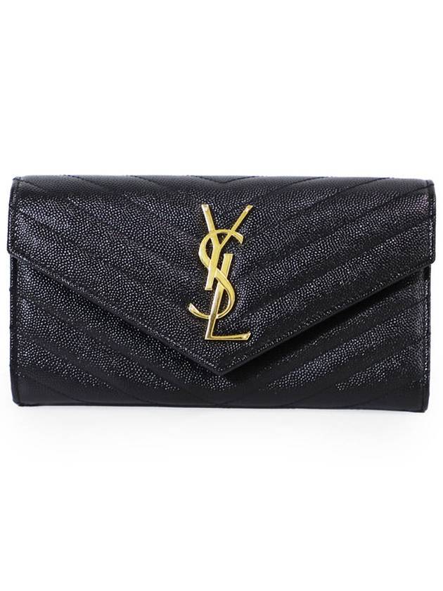 Saint Laurent 372264 Black Grande Poudre Textured Matelasse Monogram Gold Flap Long Wallet - SAINT LAURENT - BALAAN 2