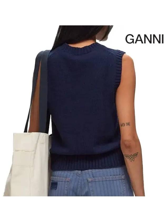 Logo Heart Gilet Vest Navy - GANNI - BALAAN 6