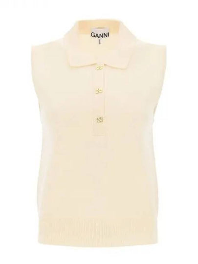 Cashmere Mix Sleeveless Vest Knit Top Ivory - GANNI - BALAAN 2