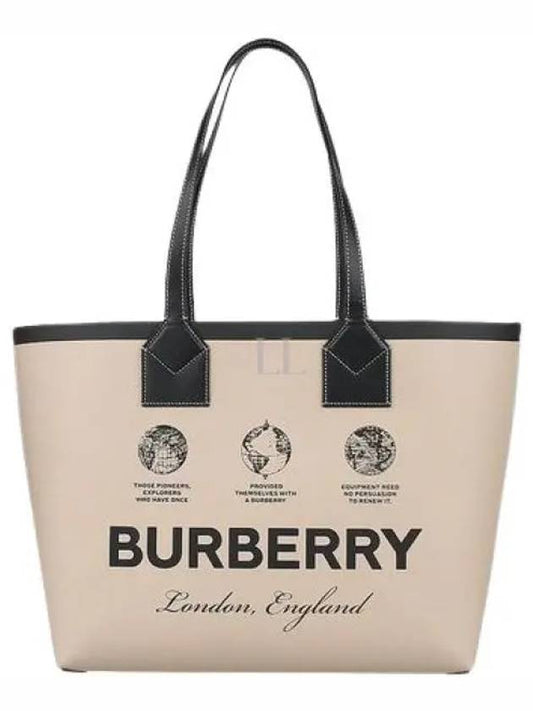 Label Print Medium London Cotton Tote Bag Beige - BURBERRY - BALAAN 2