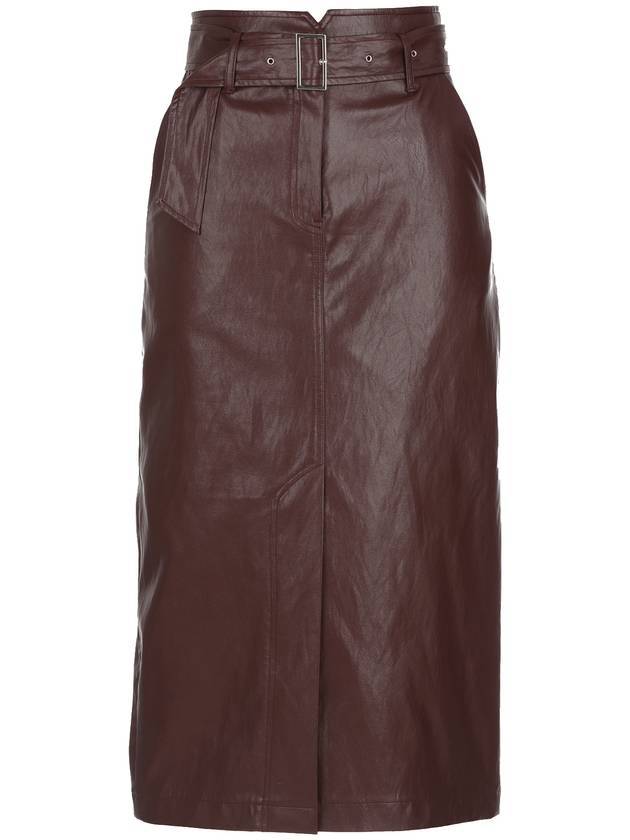 High Waist Leather Long H Line Skirt Red Brown - ILROZE - BALAAN 1