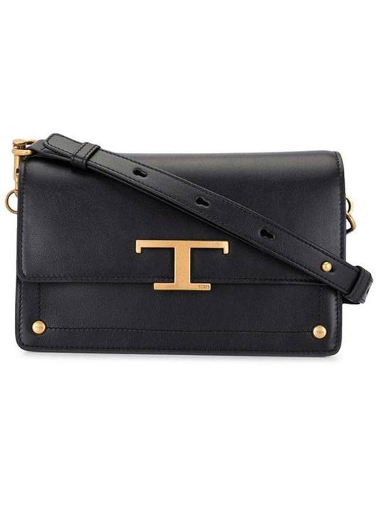 T Monogram Leather Shoulder Bag Black - TOD'S - BALAAN 1