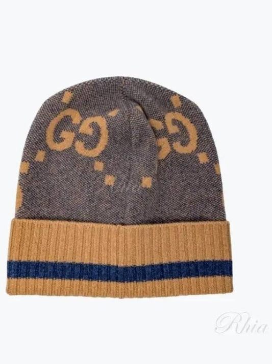 GG Monogram Knit Cashmere Beanie Blue Beige - GUCCI - BALAAN 2