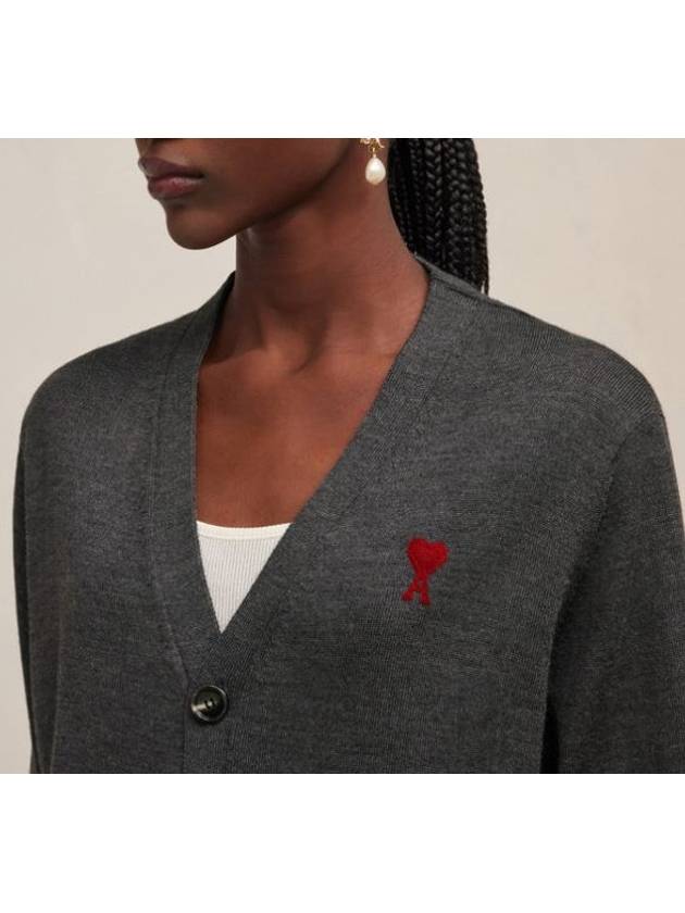 Heart Logo Wool Cardigan Heather Grey - AMI - BALAAN 4